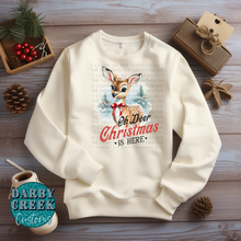 Load image into Gallery viewer, #OhDeerChristmasIsHere #VintageStyleSweatshirt #ChristmasSweater #RetroHolidayFashion #FestiveApparel #HolidayVintageWear #ChristmasDeerSweatshirt #SeasonalVintageStyle #VintageChristmasAttire #HolidaySeasonFashion #RetroChristmasWear #VintageVibes #RetroDesignSweater #ChristmasFashion #VintageHolidayLook #ChristmasDeerDesign #RetroInspiredApparel #HolidaySweatshirt #VintageChristmasSpirit #RetroChristmasStyle
