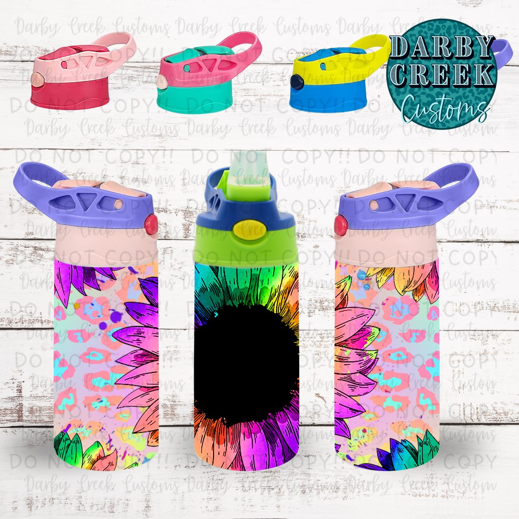 Neon Sunflower Kids Flip Top Stainless Steel Tumbler