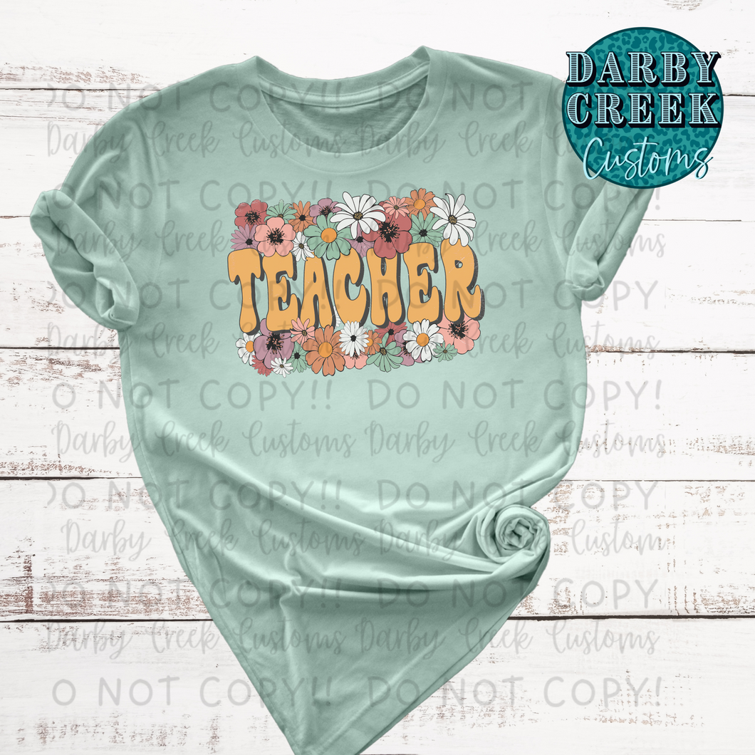 Floral Teacher T-shirt